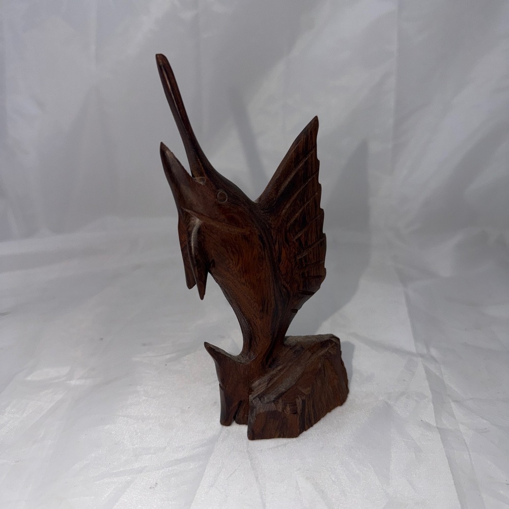 Vintage Hand Carved Ironwood Marlin Swordfish Sculpture Nautical Figurine 6.5in